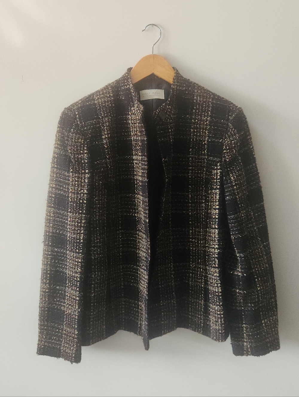 First Issue Liz Claiborne Tweed Blazer Jacket Womens Black Brown Career